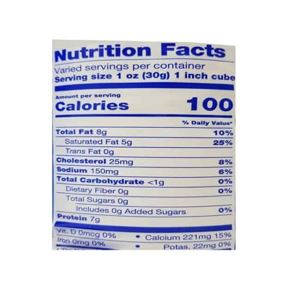 Queso Provolone Barra nutrition fact